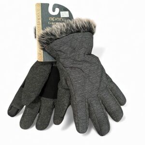 Alpana Cold Weather Touch Screen Gray Faux Fur Trim Gloves Size M/L NWT